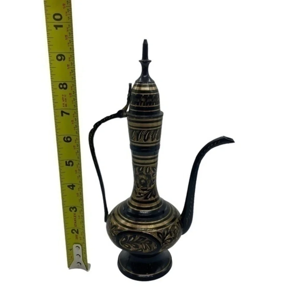 Teapot Gold and Black Metal Etched Made in India